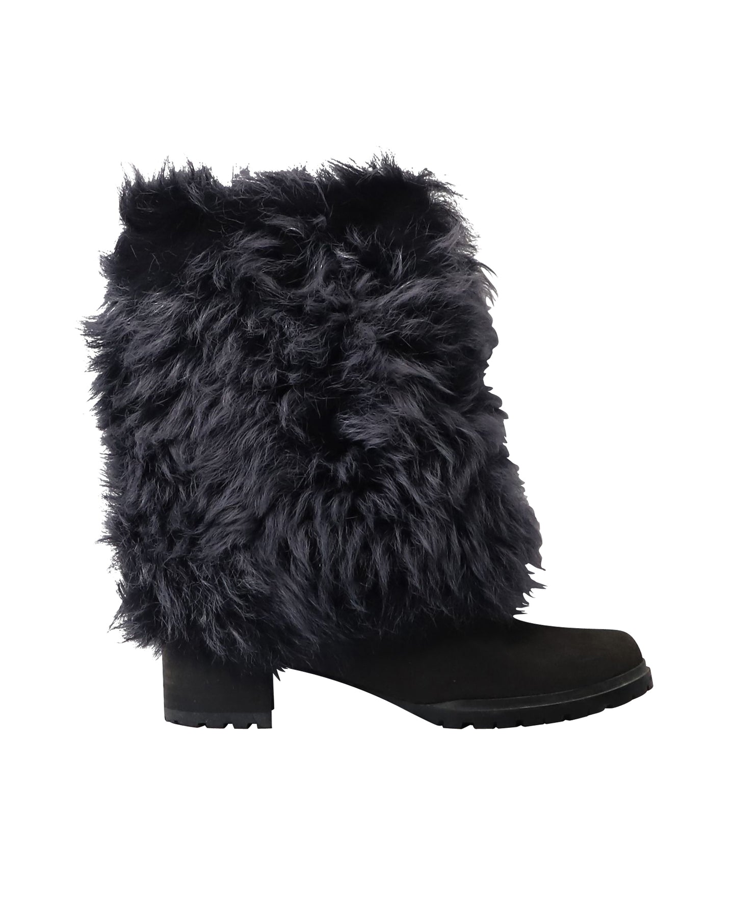 Stuart Weitzman Blizzard halbhohe Fellstiefel aus schwarzem Veloursleder
