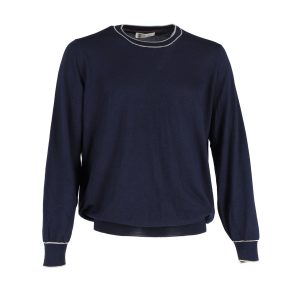 Brunello Cucinelli Baumwollpullover mit Rundhalsausschnitt – Marineblau