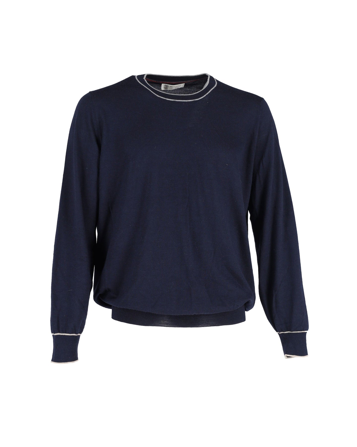Brunello Cucinelli Baumwollpullover mit Rundhalsausschnitt – Marineblau