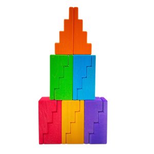 12 gebeizte Dachstufen-Bausteine in Regenbogen-Grundfarben