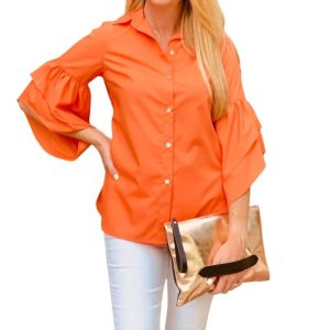 Camellia Hemd mit gestuften Ärmeln in Tangerine