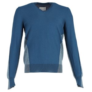 Maison Margiela zweifarbiger Pullover aus blauer Wolle – 7748640276540