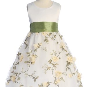 Elegantes Mädchenkleid mit Blumenstickerei und Schärpe, Größen 2–12