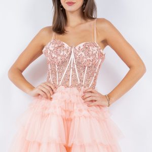Damen-Cocktailkleid mit Korsett-Oberteil, Herzausschnitt und detailliertem mehrlagigem Rock, Größen 4/XS–16/3X