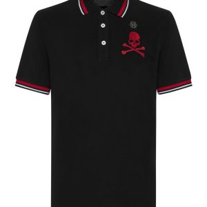 Kurzarm-Poloshirt, schmale Passform, Totenkopf-und-Knochen-Motiv – 7644977037372