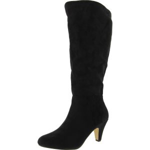 Corinne kniehohe Stiefel – Velourslederimitat, weiter Wadenschaft, große Größen