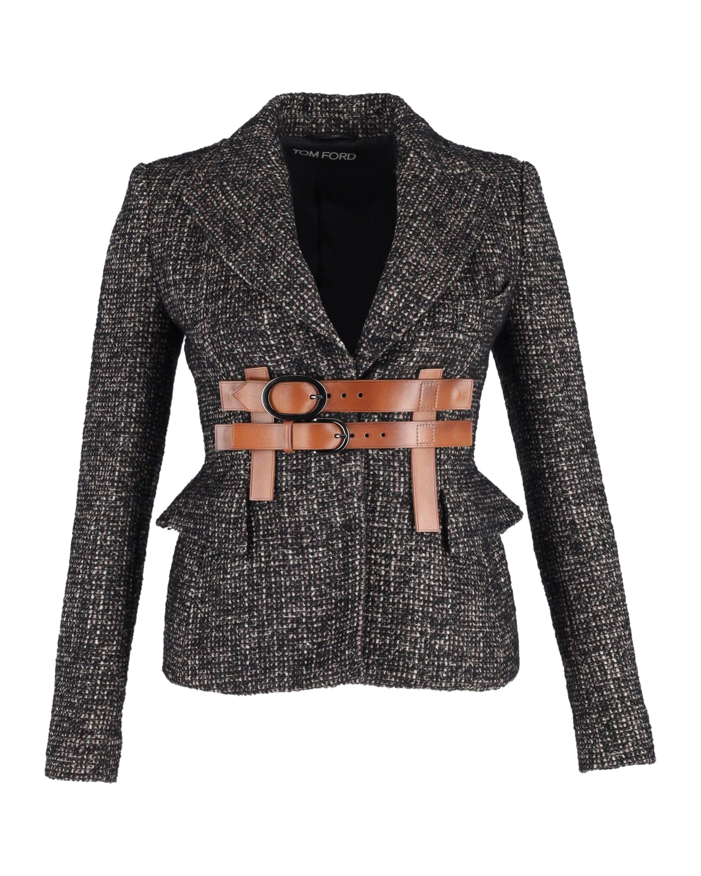 Tom Ford Couture Tweedjacke aus grauer Wolle mit Lederbesatz