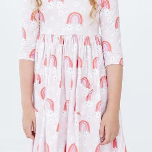 Fun Flowers Kleid mit schwingendem Rock – 3/4-Ärmel, Taschen