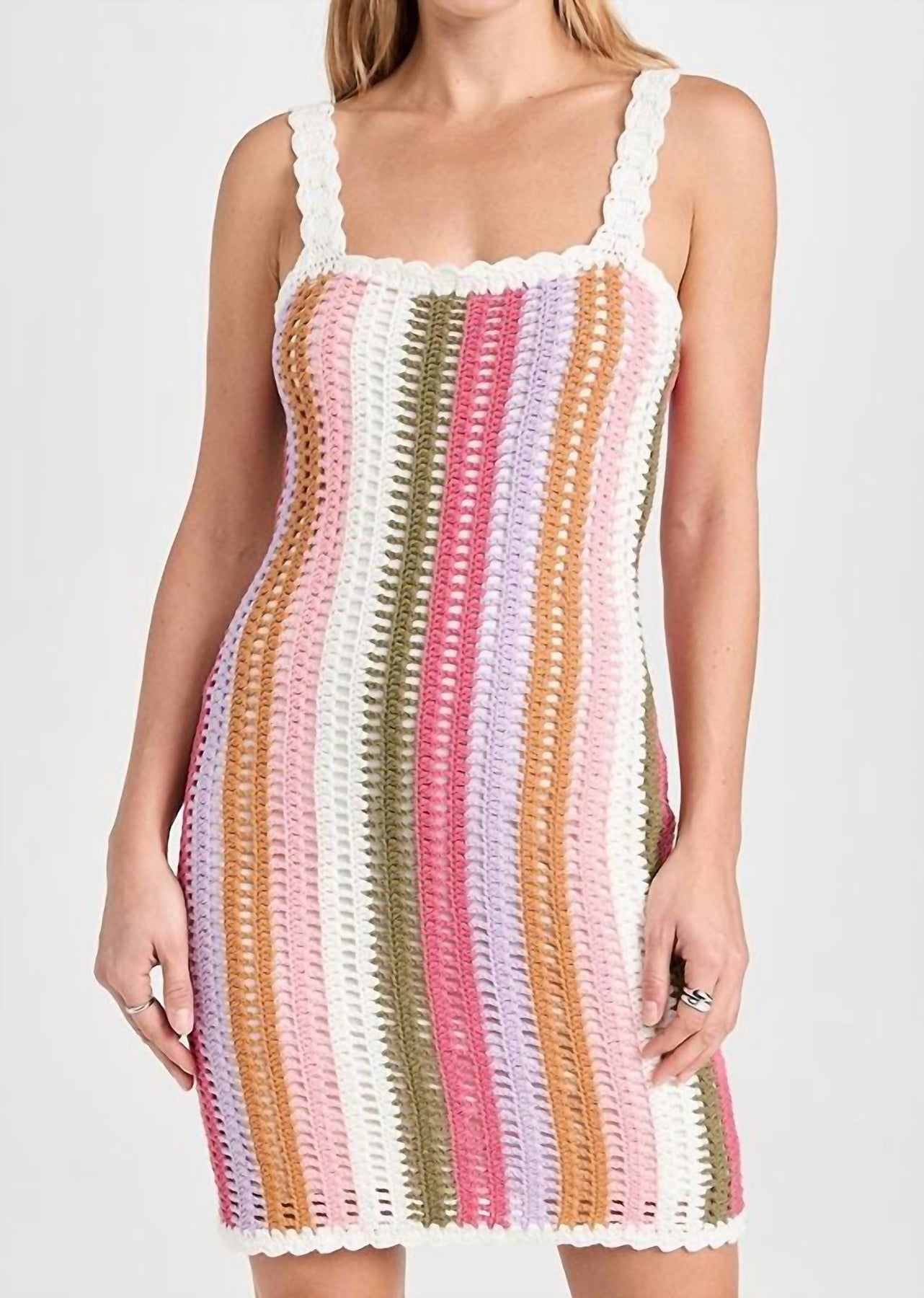 Lito Minikleid – gehäkelt, Streifenmuster, mehrfarbig