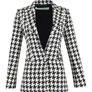 Off-White Blazer mit Hahnentrittmuster aus schwarz-weißer Wolle