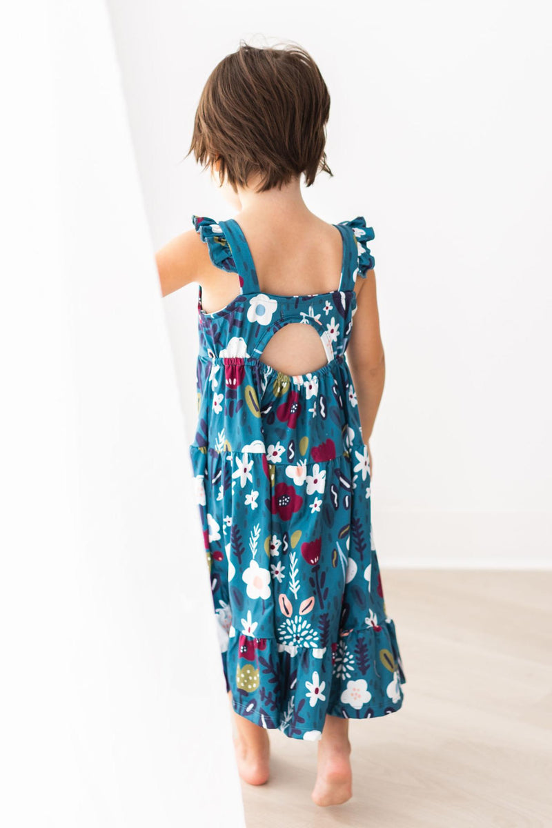 Bloom Maxikleid – Beerenmotiv, Rüschen