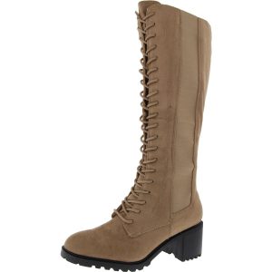kniehohe Stiefel – Velourslederimitat, Schnürung