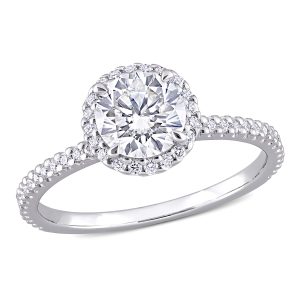 Mimi & Max 1 1/4ct DEW Ring – synthetischer Moissanit, Sterlingsilber, Halo-Besatz
