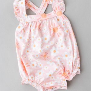 Sweet Sunny kurzer Overall – überkreuzte Rückenriemen, Rüschen