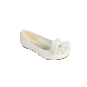 Elfenbeinfarbene Mädchen-Chiffonballerinas mit Strass und großer Blume
