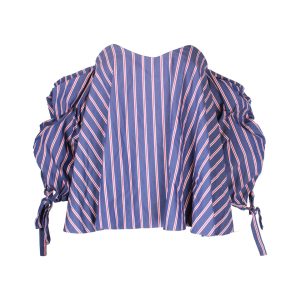 Caroline Constas Gabriella schulterfreies Oberteil aus blauer Baumwolle – 7748636049468