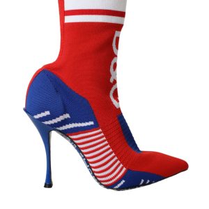 Dolce & Gabbana Damen-Stretchstiefel im Sock-Stil mit Logo – Blau, gebraucht