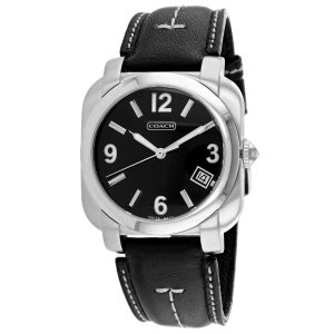 Coach Herren Quarzuhr – Zifferblatt: Schwarz, schwarzes Lederarmband, Silberfarben