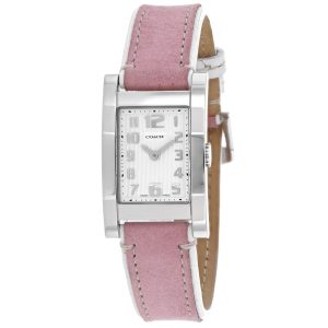 Coach Damen Quarzuhr – Zifferblatt: Weiß, rosa Lederarmband, Silberfarben