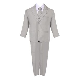 Silberfarbener fünfteiliger Baby-Jungen-Festanzug mit Weste, Jacke und Hose, 3–24 Monate