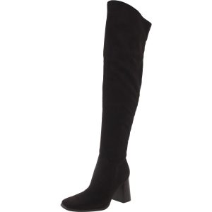 Denki Overknee-Stiefel – Velourslederimitat, eckige Zehenpartie