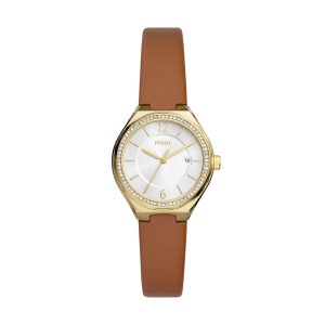 Fossil Eevie Armbanduhr – Edelstahl, drei Zeiger und Datum, goldfarben, Damen