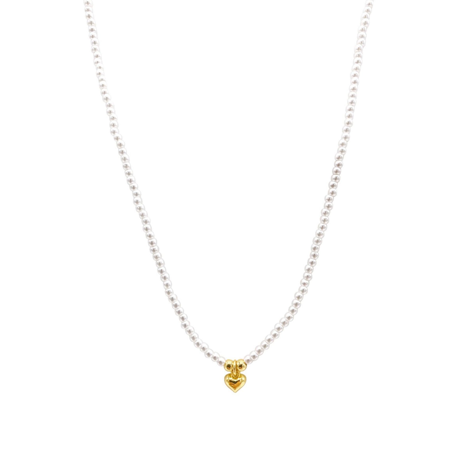 Halskette mit Saatperle und Herzanhänger, mit 14 K Gold vergoldet