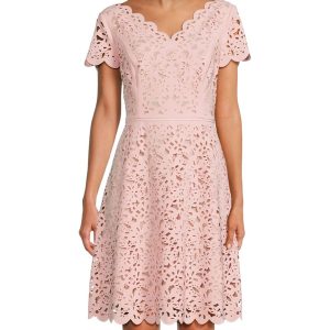 FOCUS by Shani A-Linien-Kleid mit V-Ausschnitt und Laserschnitt-Details – 7785148219452
