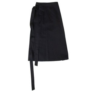 Schwarzer Damen-Midi-Wickelrock mit hohem Bund