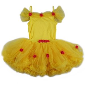 Schulterfreies Mädchen-Tutukleid für Halloween mit Rosenapplikationen – Gelb/Rot, Größen S–XL (9M–8)