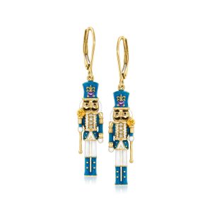 Ross-Simons Nutcracker Ohrhänger – Sterlingsilber mit 18-karätiger Vergoldung, mehrere Edelsteine, mehrfarbig, Emaille
