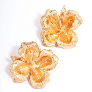 Statement-Blumen-Ohrstecker in gealterter Goldoptik