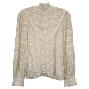 LoveShackFancy Vintage hochgeschlossenes Oberteil aus weißer Baumwollspitze – 7733803614268