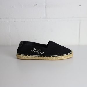 Saint Laurent flache Canvas-Espadrilles mit gesticktem Logo in Schwarz