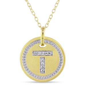 Mimi & Max Anhänger mit Initiale T, Diamantakzent und Kette aus gelbvergoldetem Sterlingsilber