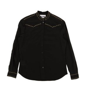 Nailhead Trim Bluse – Schwarz, Seide, Gold