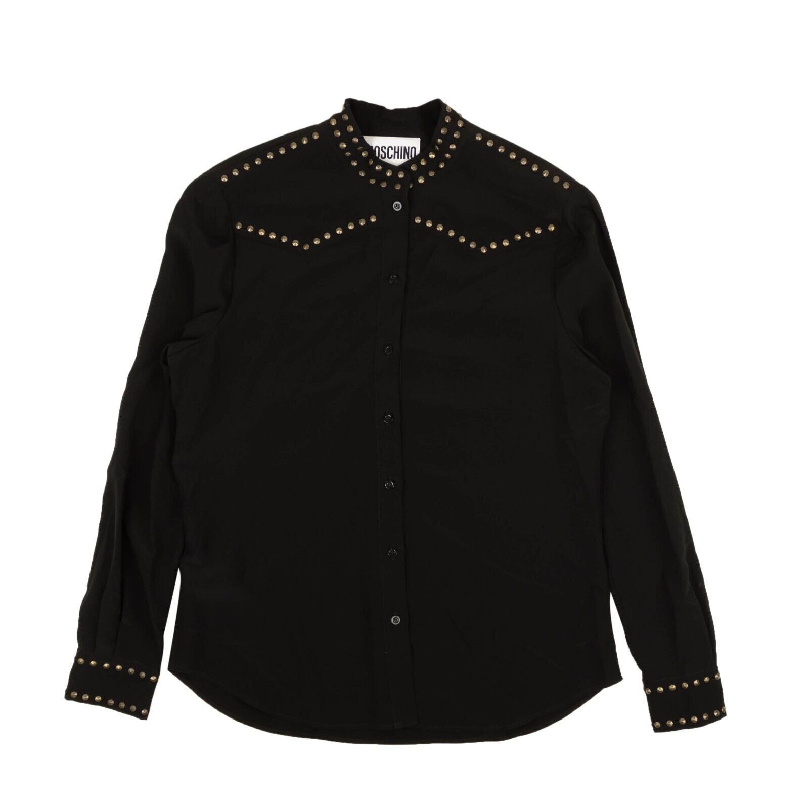 Nailhead Trim Bluse – Schwarz, Seide, Gold
