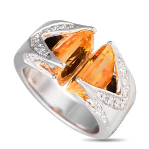 M.Panelli Ring aus 18-karätigem Weißgold mit Diamant und Citrin – 0,25 ct, MP13-080724 – 7748638179388