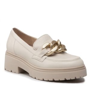 Klobige Damen-Loafer – Creme mit goldfarbener Verzierung