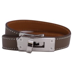 Hermès Kelly Double Tour Armband aus braunem Leder – Silber/Palladium – 7733743157308