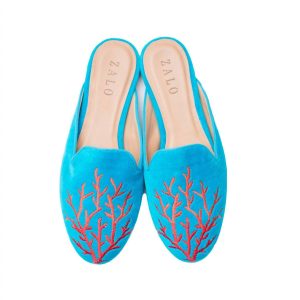 Coral Samt-Mules – Türkis