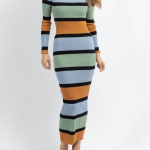 Roswell geripptes Kleid mit mehrfarbigen Streifen