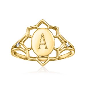 Ross-Simons personalisierbarer Blumenring mit Diamantakzenten aus 14 kt Gelbgold
