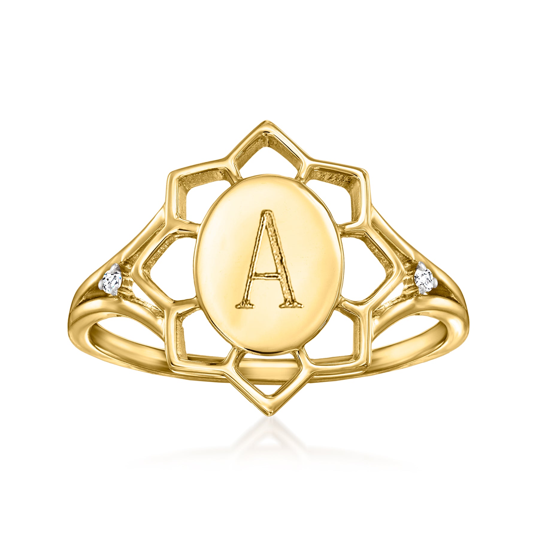 Ross-Simons personalisierbarer Blumenring mit Diamantakzenten aus 14 kt Gelbgold
