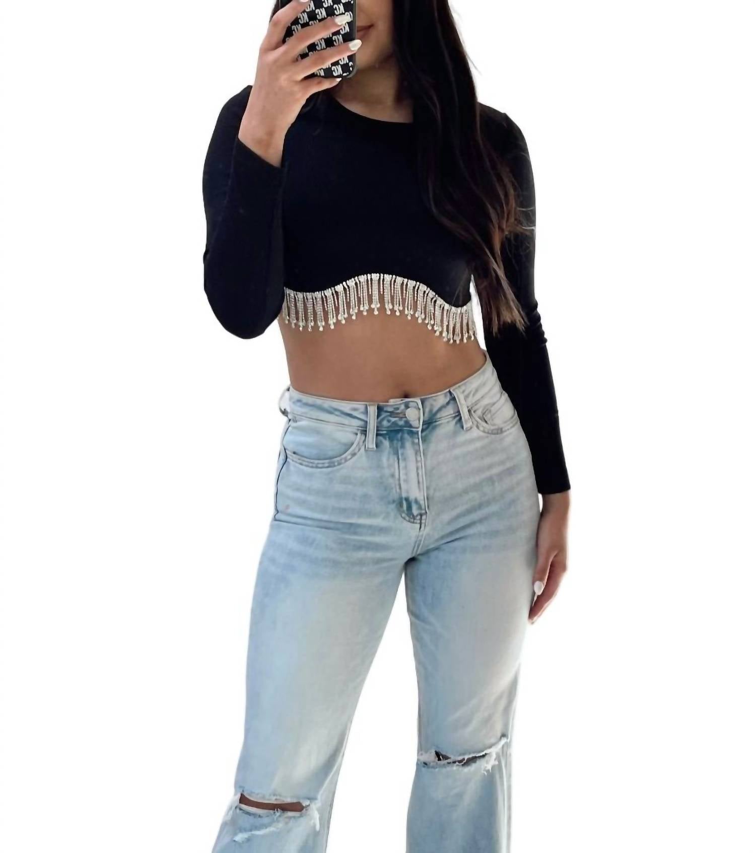Dripping In Diamonds Top – Schwarz
