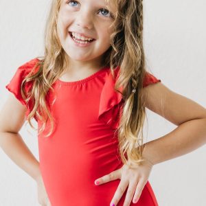 Gymnastikbody – kurze Flügelärmel, Rot