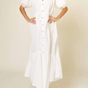Maxikleid mit Knöpfen – Weiß