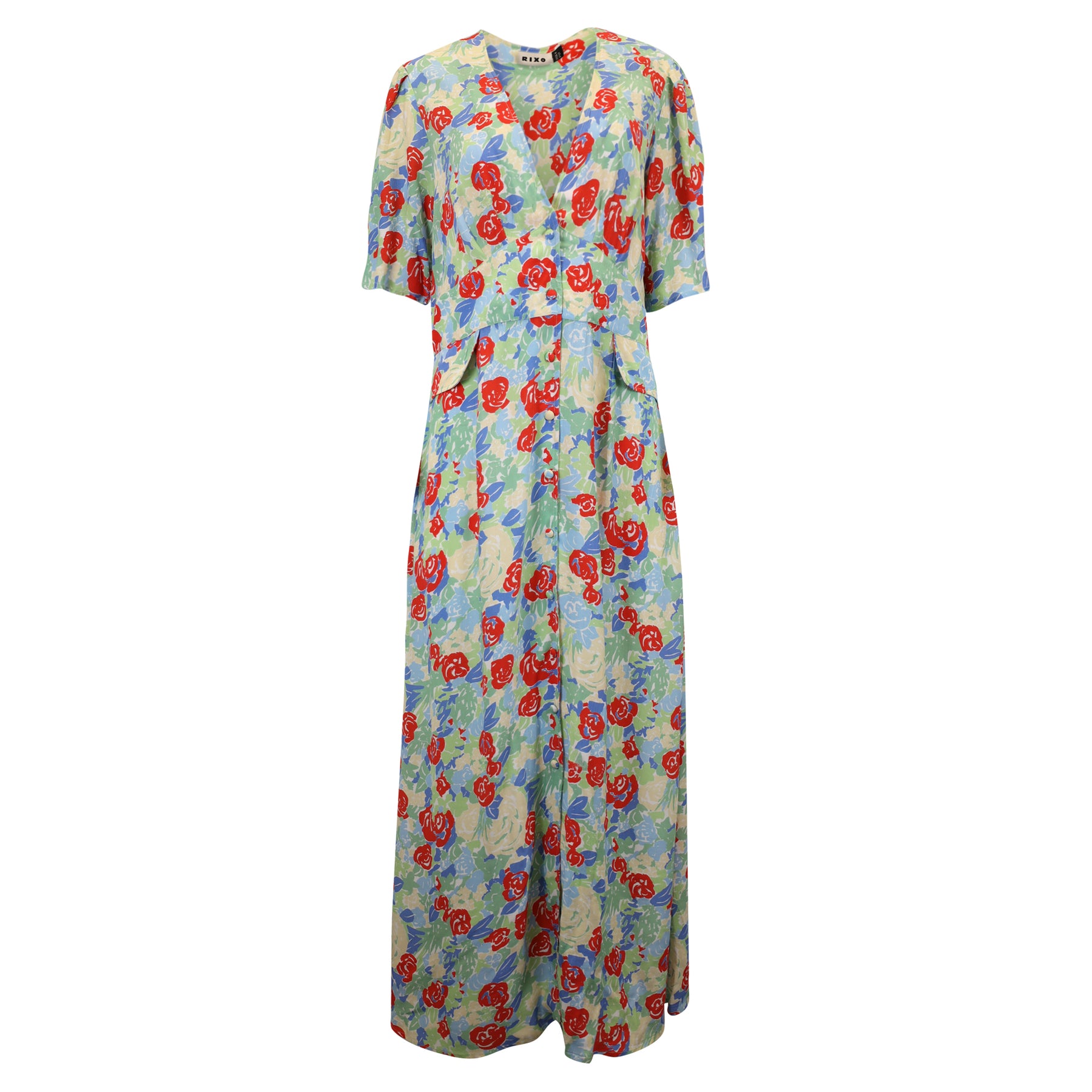 Rixo Jackson Krepp-Midikleid aus Viskose mit Blumenmuster – 7733766815804