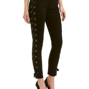 Lacy W25 Midway Jeans – Schnürung, verkürzt, Damen, eng geschnitten, Schwarz