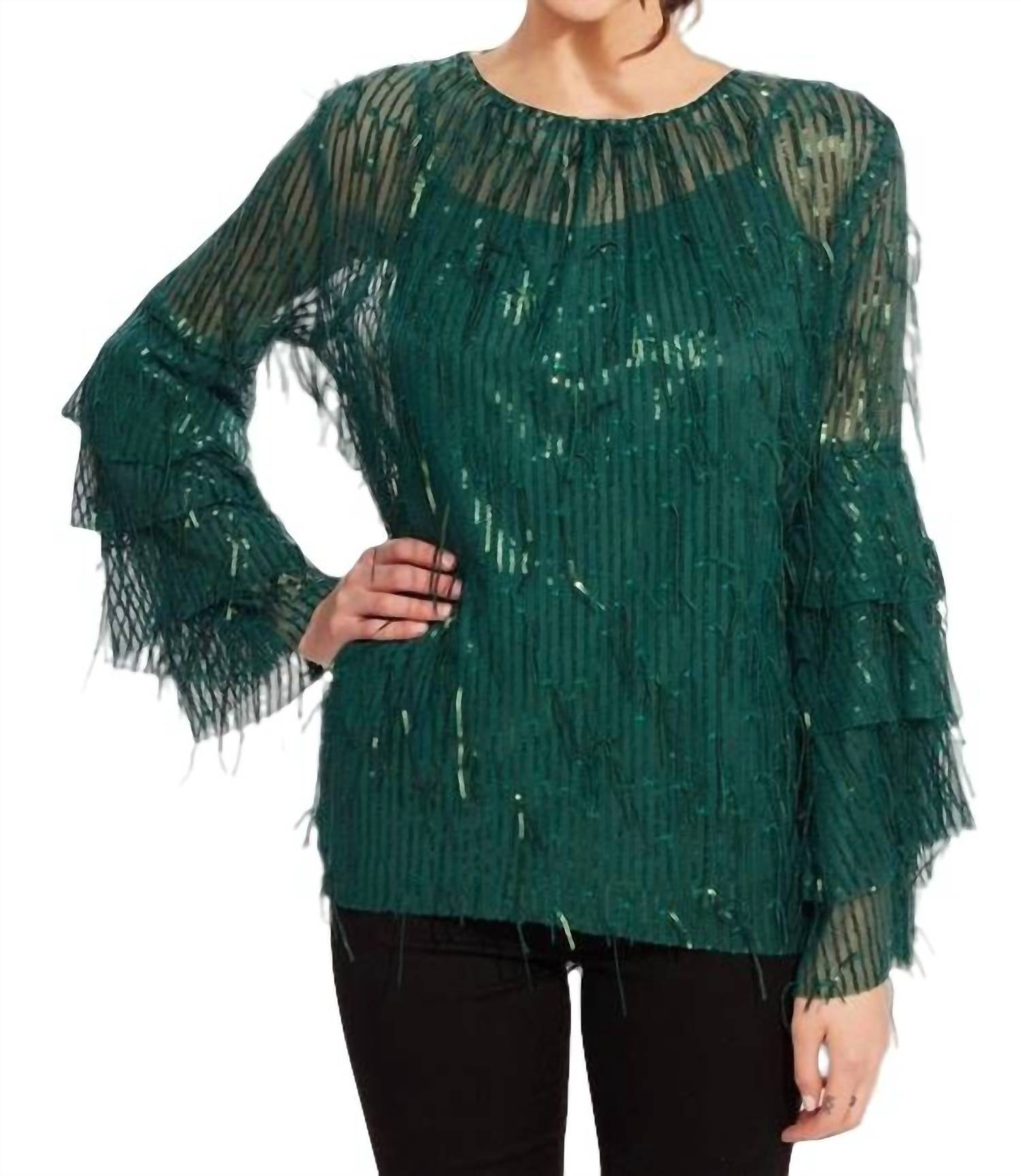 Oberteil mit Pailletten und Fransen – Glitter Pine